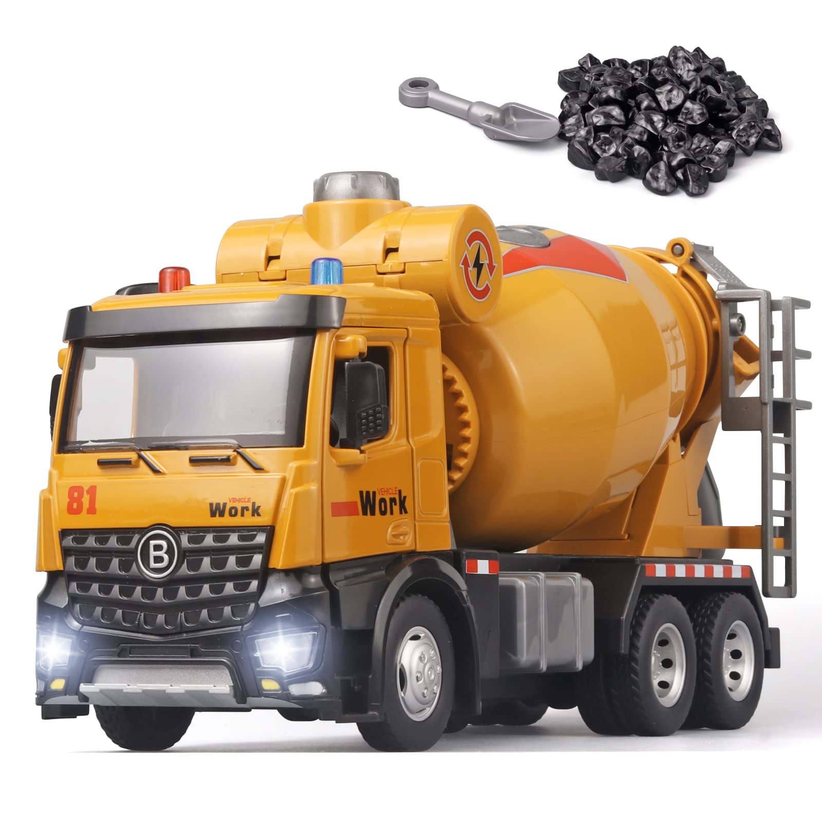 OANMYJJO Metal Cement Mixer Truck Model with Simulated Sounds and Lights, Construction Truck Toy for Boys Ages 3 and Up