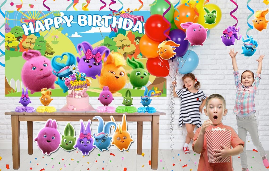 PC Adorable Cartoon Sunny Bunnies 5-Piece Honeycomb Centerpiece Set - Cheerful Cardstock Decorations for Celebrations