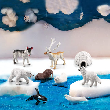 Bretoyin 10Pcs Mini Arctic Animals Toys Set Polar Animal Figurines Arctic Tundra Deer Toy Animal Small White Bear Arctic Fox Kid