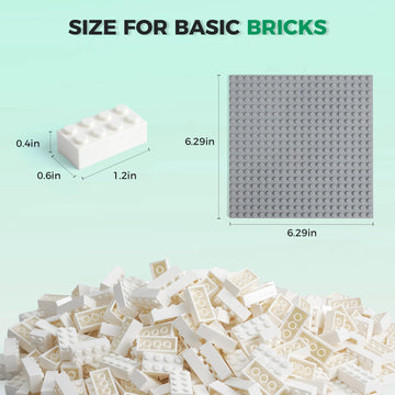 HUIZDQ 500 Piece Classic Building Bricks and 1 Gray Baseplate 2x4 Bricks Bulk Creative Building Toys Blocks Bulk for Kids Ages 6+ White