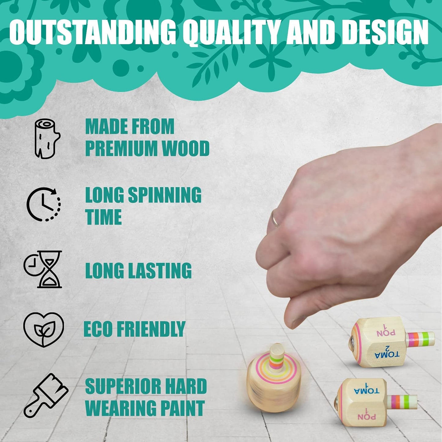 YAJUA Toma Todo Multicolor Pirinola Spinner - Mexican Wood Spinning Top Game, Set of 3 for Fiesta Party & Cinco de Mayo Fun