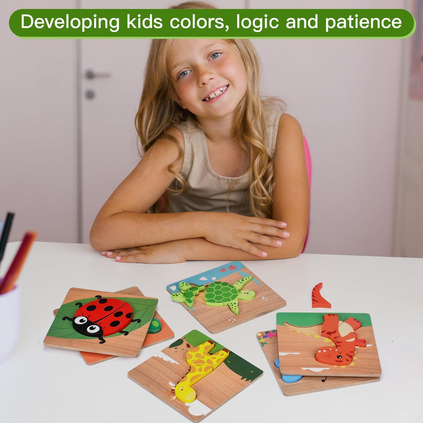 6 Pack Wooden Puzzles For Toddlers 1-3, Toddler Puzzles Ages 2-4, Montessori Puzzles For 1 Year Old, Animal Shape Toddler Puzzle