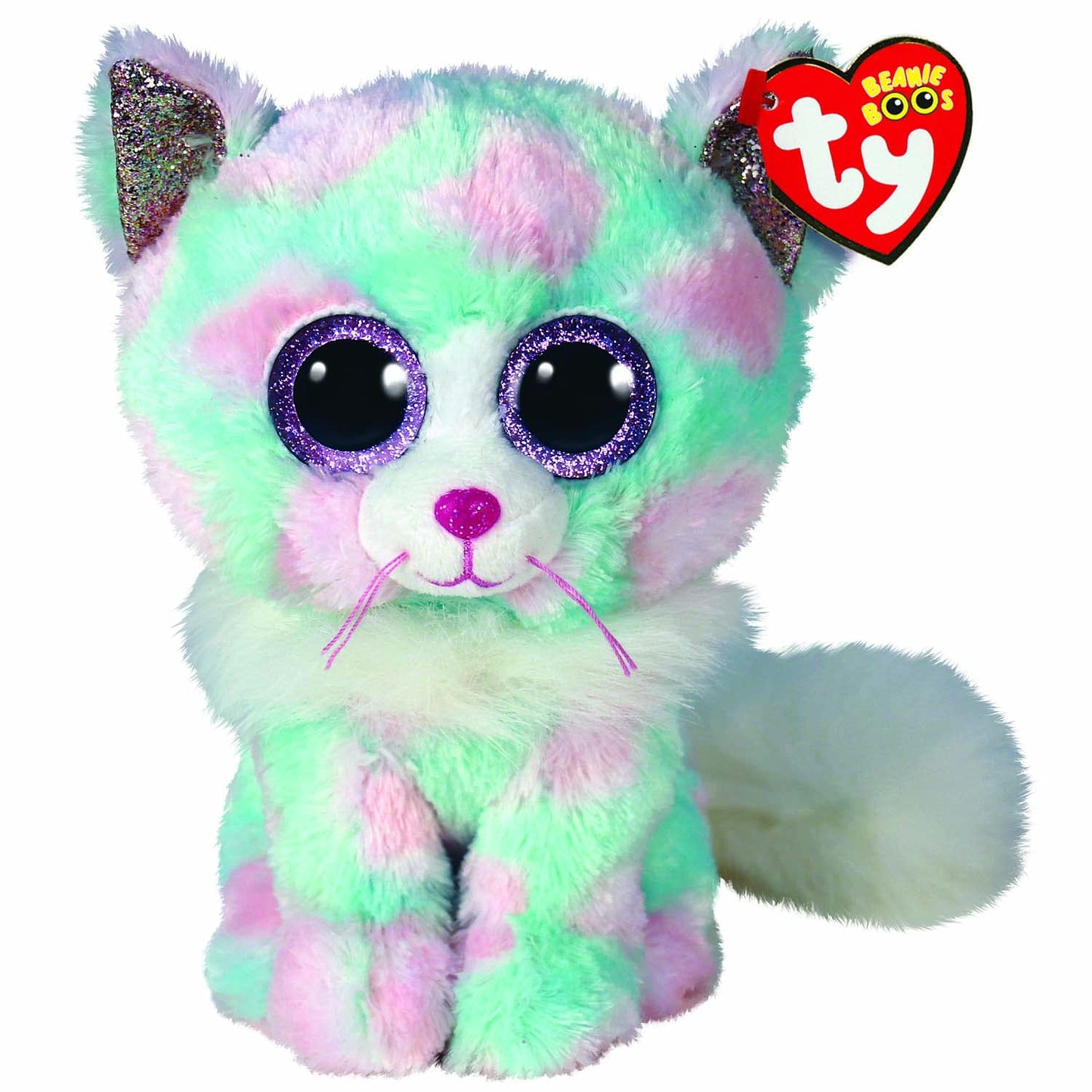Ty 2008079 Opal, Topseller, Sammeln, Spielen, Kuscheln, Bliebt, Süß, Außergwöhnlich, Fantastisch Cat Plush Toy, Green/Pink, 23 Cm