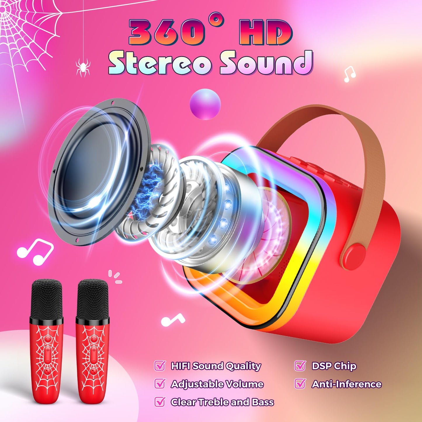Led Karaoke Machine Toy: Mini Microphone For Kids 4 5 6 7 8 9 10 Year Old Boys Girls Toys Easter Birthday Gifts Portable Bluetoo