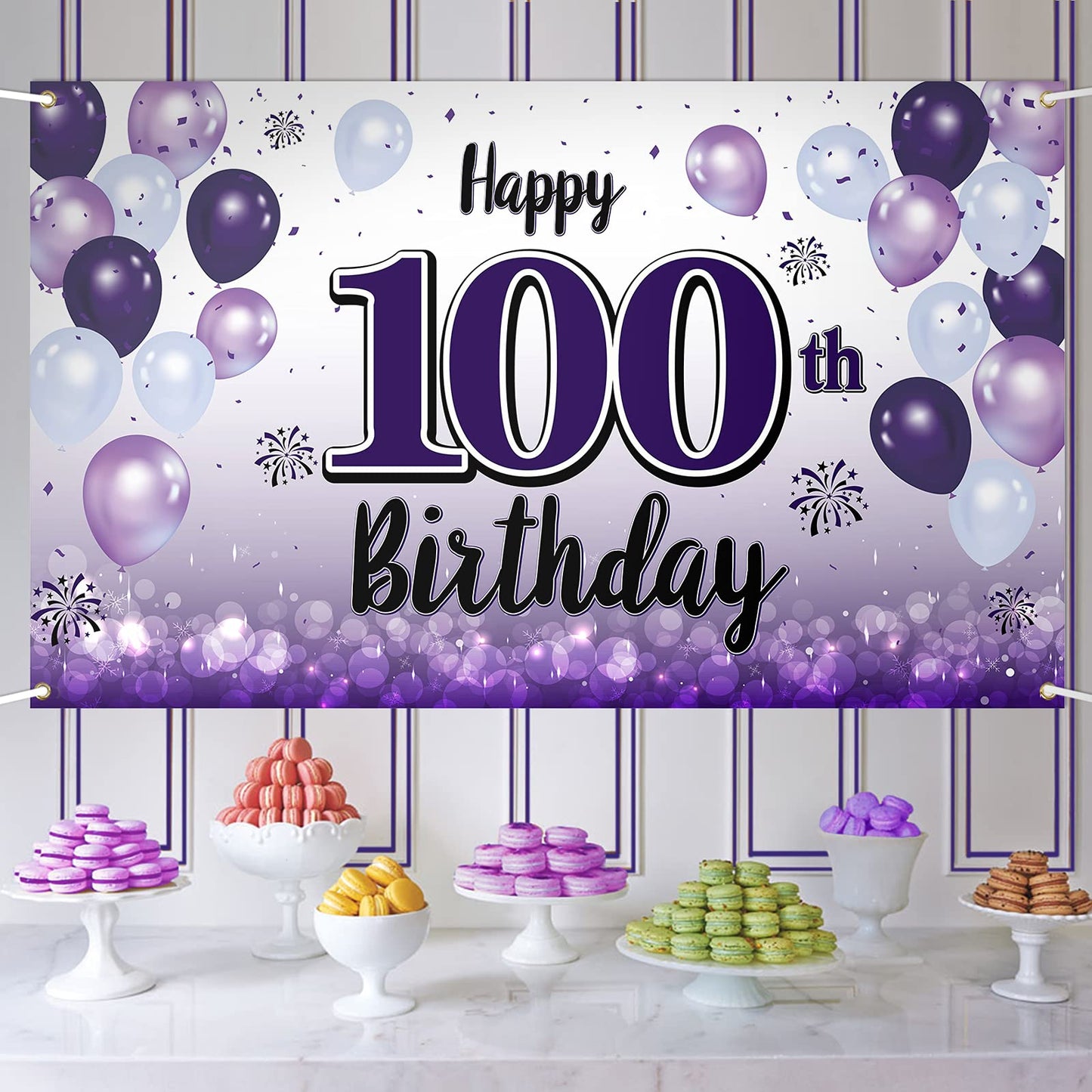 LASKYER Happy 21st Birthday Decorations,21st Purple Balloon Large Birthday Banner Backdrop Sign,Cheers to 21 Years Old Bday Part