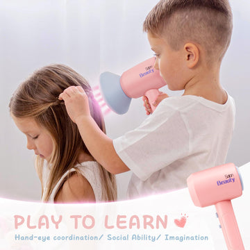 Smilesskiddo Hair Salon Toys For Girls - Pretend Play Hair Styling Toy Set With Realistic Blow Dryer, Hair Straightener And Acce