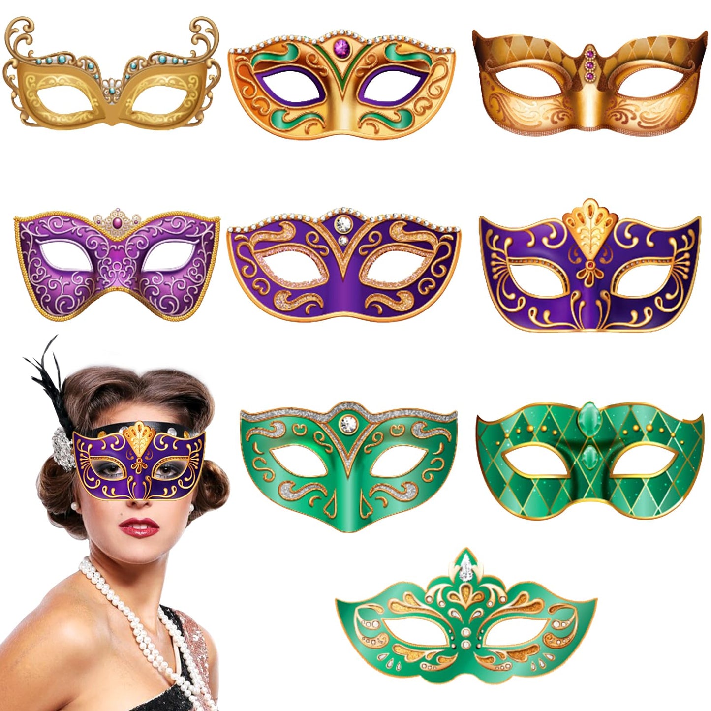 8 Pack Mardi Gras Paper Masks Carnival Parade Face Masks Colorful Cardboard Masks For Mardi Gras Costume Dress Up Accessories Ma
