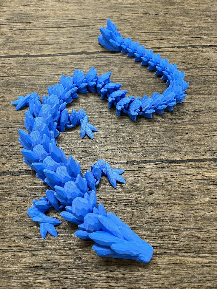 Munnygrubbers - Xl 26' Crystal Dragon Fidget Toy - Heavy Duty - 3D Printed Flexible Articulating Dragon Plastic Collectible Figurine - Surprise Egg Compatible - (Blue Dragon)