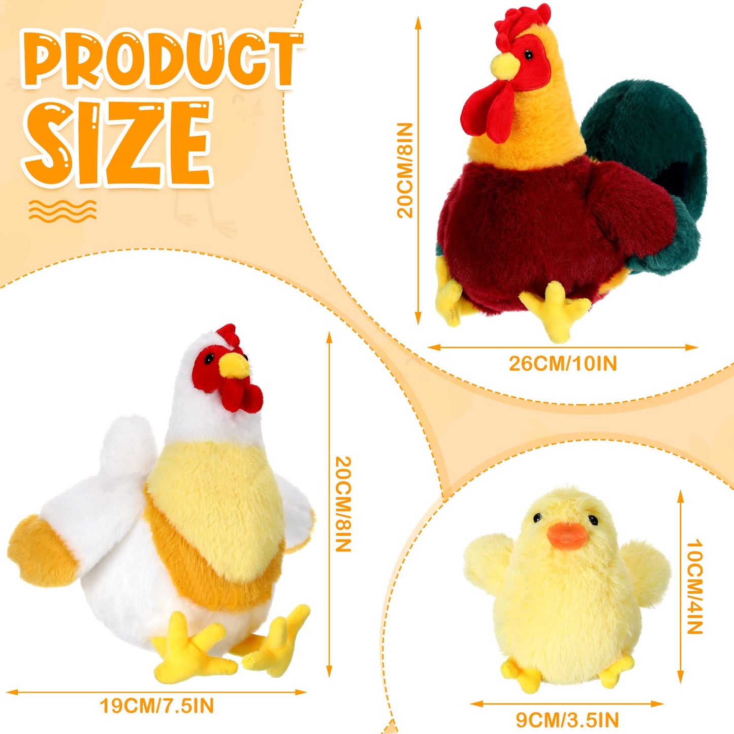 Skylety 3 Pcs Chicken Stuffed Animal Gifts Set Chicken Plush Chicken Stuffed Toy Cute Chicken And Cocky Rooster Plush Little Bab