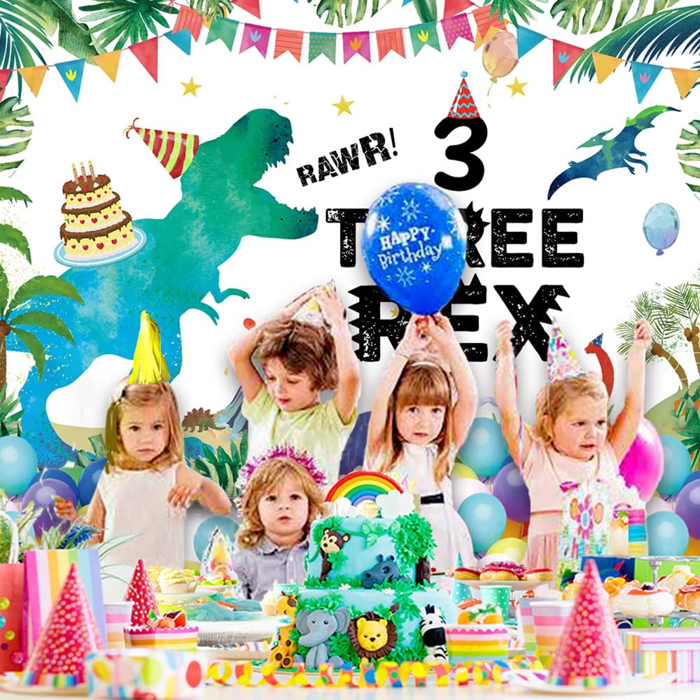 Iiiluyot Dinosaur Birthday Backdrop Three Rex, Dinosaur 3Rd Birthday Background T-Rex Dinosaur Birthday Party Supplies Birthday