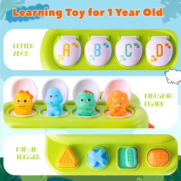 Cause And Effect Toy For Toddlers Age 1 2 3, Pop Up Dinosaur Toy Sensory Early Learning Toy For Baby 6-12 Months Fine Motor Skil