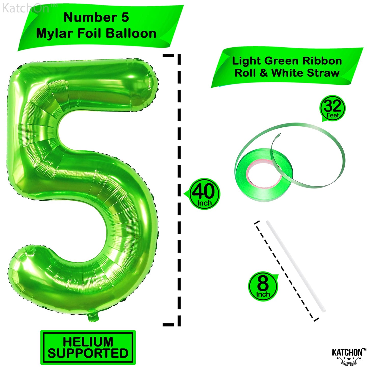 Katchon, Light Green 5 Balloon Numbers - 40 Inch | Big, Number Green 5 Balloons For 5Th Birthday Decorations For Boys | 5Th Birthday Balloons, Green Birthday Decorations | Dinosaur Party Decorations