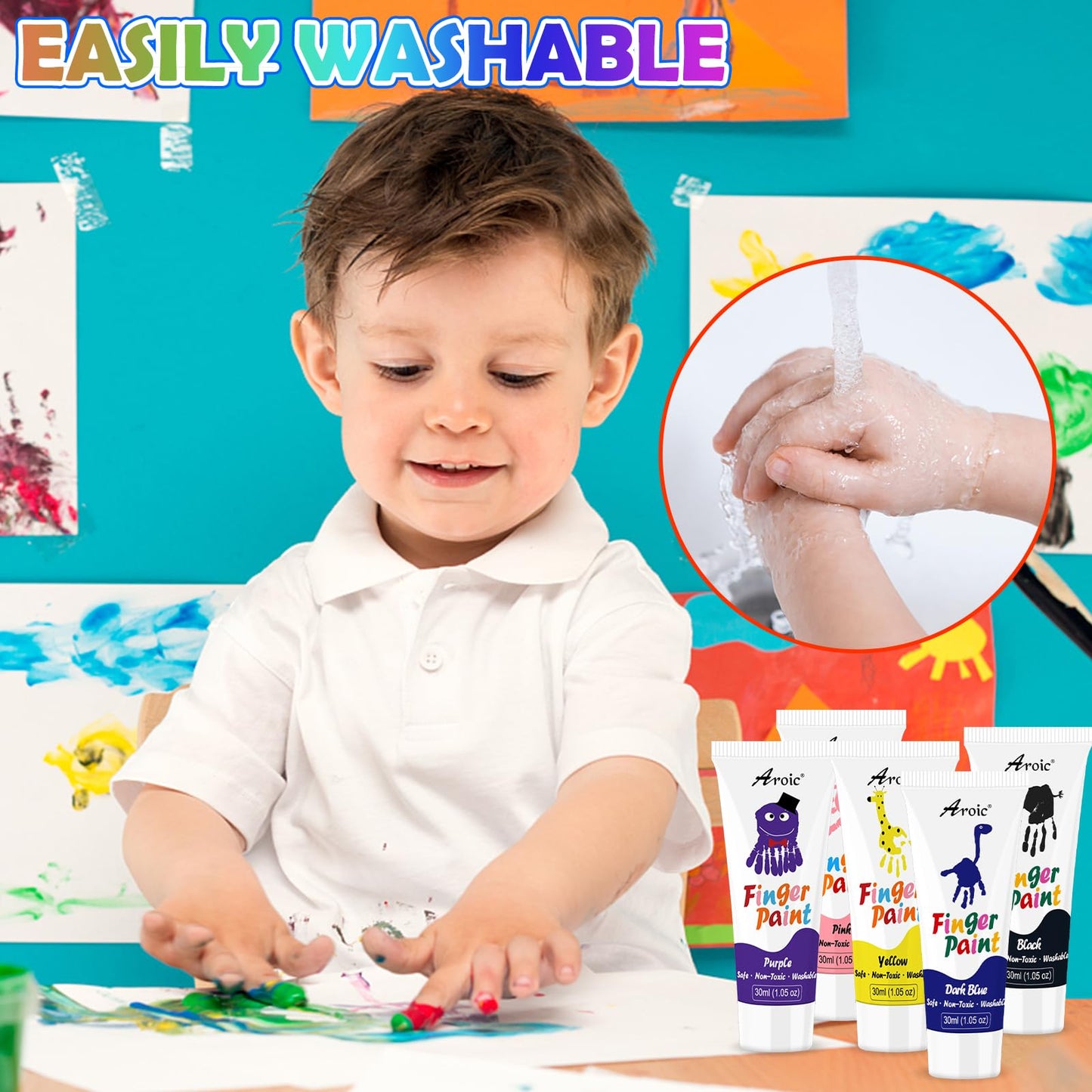Aroic 16Colors Kids Washable Finger Paint, Non-Toxic, Art Painting Supplies For Toddlers, Finger Painting Supplies For Kids, Hand Painting Diy Crafts