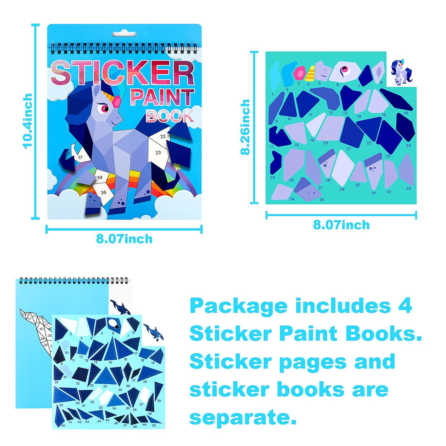 Sticker By Number For Kids Ages 4-8, 8-12 Stickers For Kids Animals Ocean Horse Dinosaurs Sticker Paint Puzzle Activity Books For Kids Girls Boys Birthday Party Favors Travel Toys