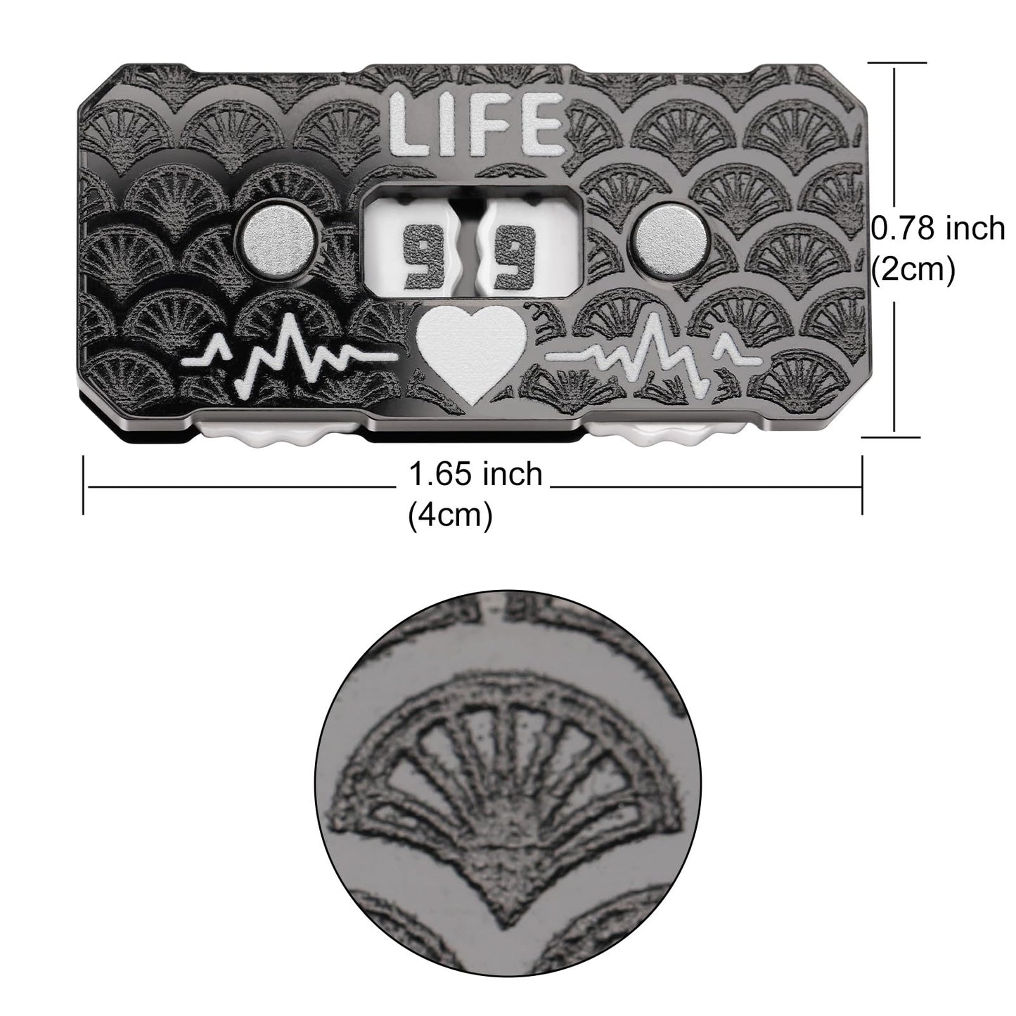 Life Counter Twin Digits Dragon Scale Pattern Designed 2 X 4 Cm (0.787 X 1.57 In) For Cedh Game And Other Mtg Dual Game Made Of