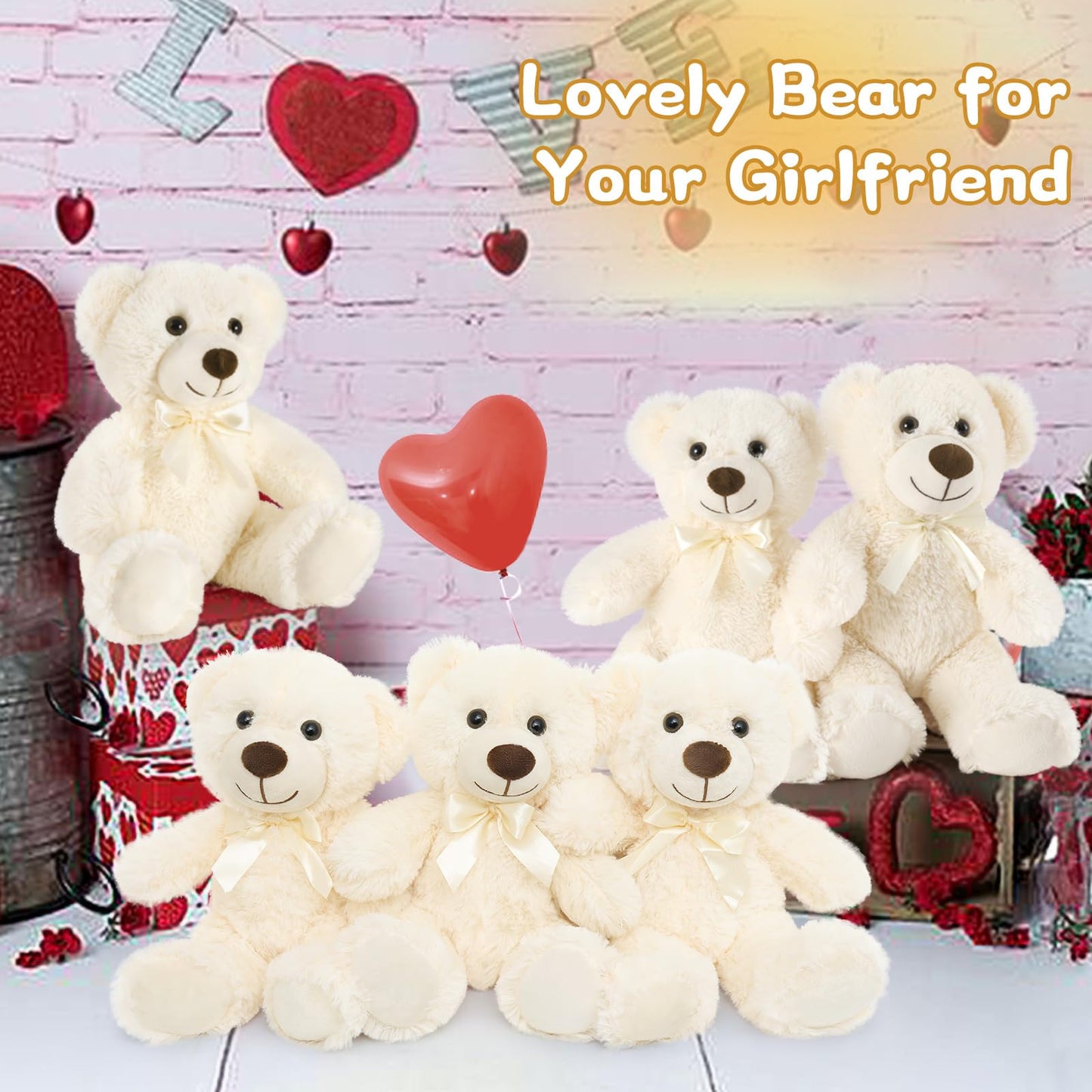 Morismos 6 Pack Teddy Bear Bulk, Soft Bulk Teddy Bear Stuffed Animals 13.5', Small Bear Plush For Baby Shower, Kids, White