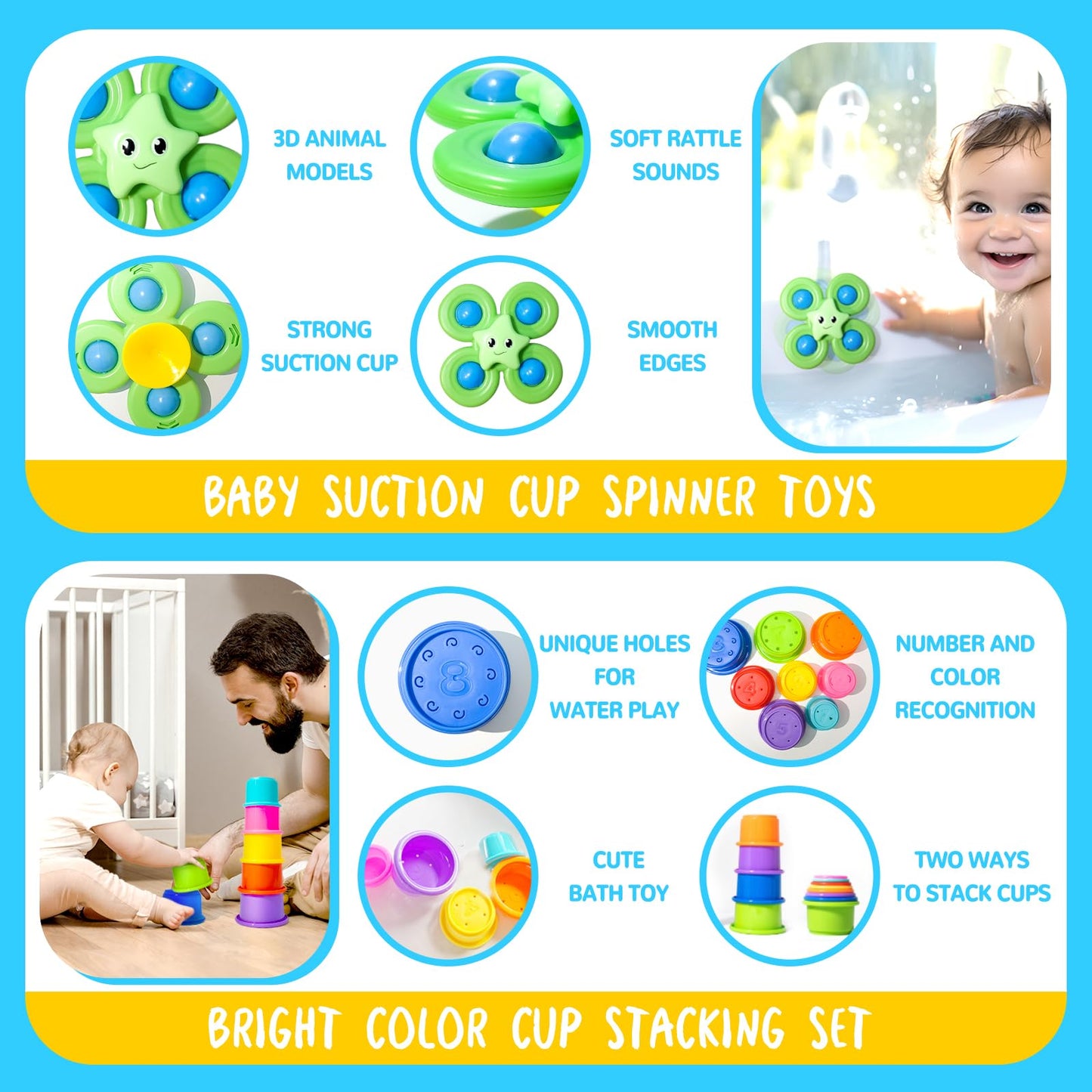 Montessori Toys For Babies 0-3-6-12 Months, 6 In 1 Baby Toys 4 5 6 7 8 9 Month Old, Baby Blocks Stacking Toys, Infant Baby Sensory Development Learning Toys Gifts For 1 2 3 Year Old Boys Girls