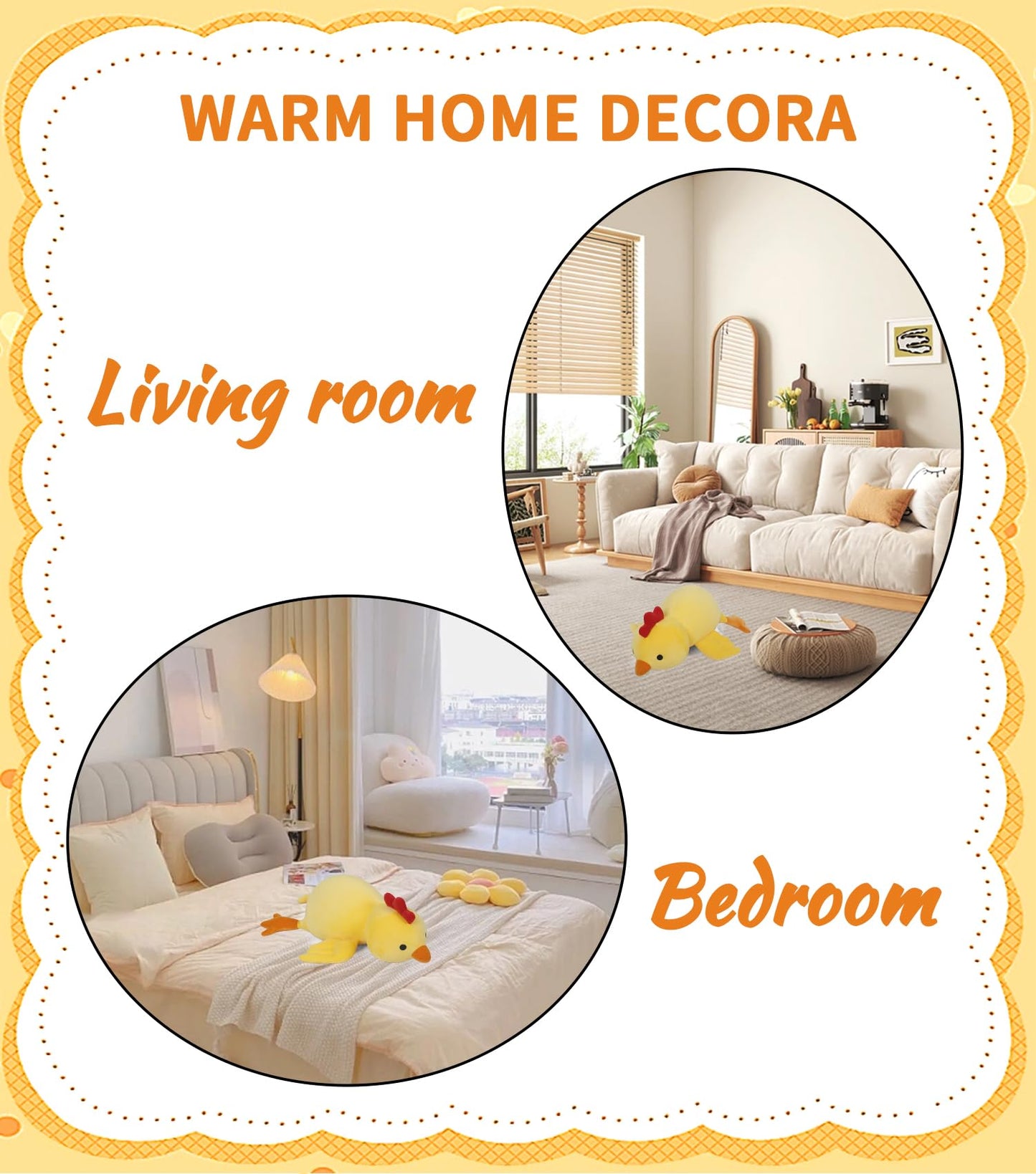 Florviv Weighted Chick Stuffed Animals Weighted Chicken Plush Toy 24'' 4.2Lb Funny Hugging Dolls Plushies Pillows For Boys And G