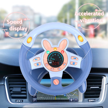 deAO Kids Steering Wheel Toy - Simulated Driving with Light & Music, Large, Blue, Model: deAO