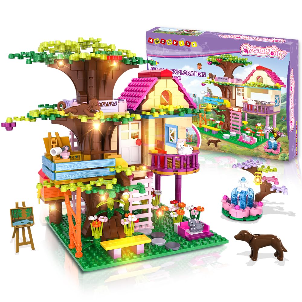 Hogokids Tree House Stem Building Toy - Creative Construction Set 613Pcs Forest House Building Bricks | Treehouse With Fountain And Animals, Building Block Toy For 6 7 8 9 10+ Girls Boys Best Gift