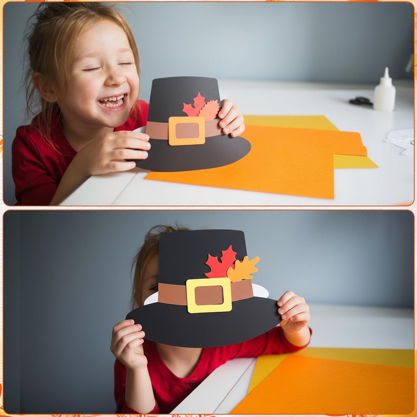 Jenaai 24 Pcs Pilgrim Hat Craft Kit with Turkey Decoration Thanksgiving Novelty Hats Autumn Handmade Fun Home Activity DIY Suppl
