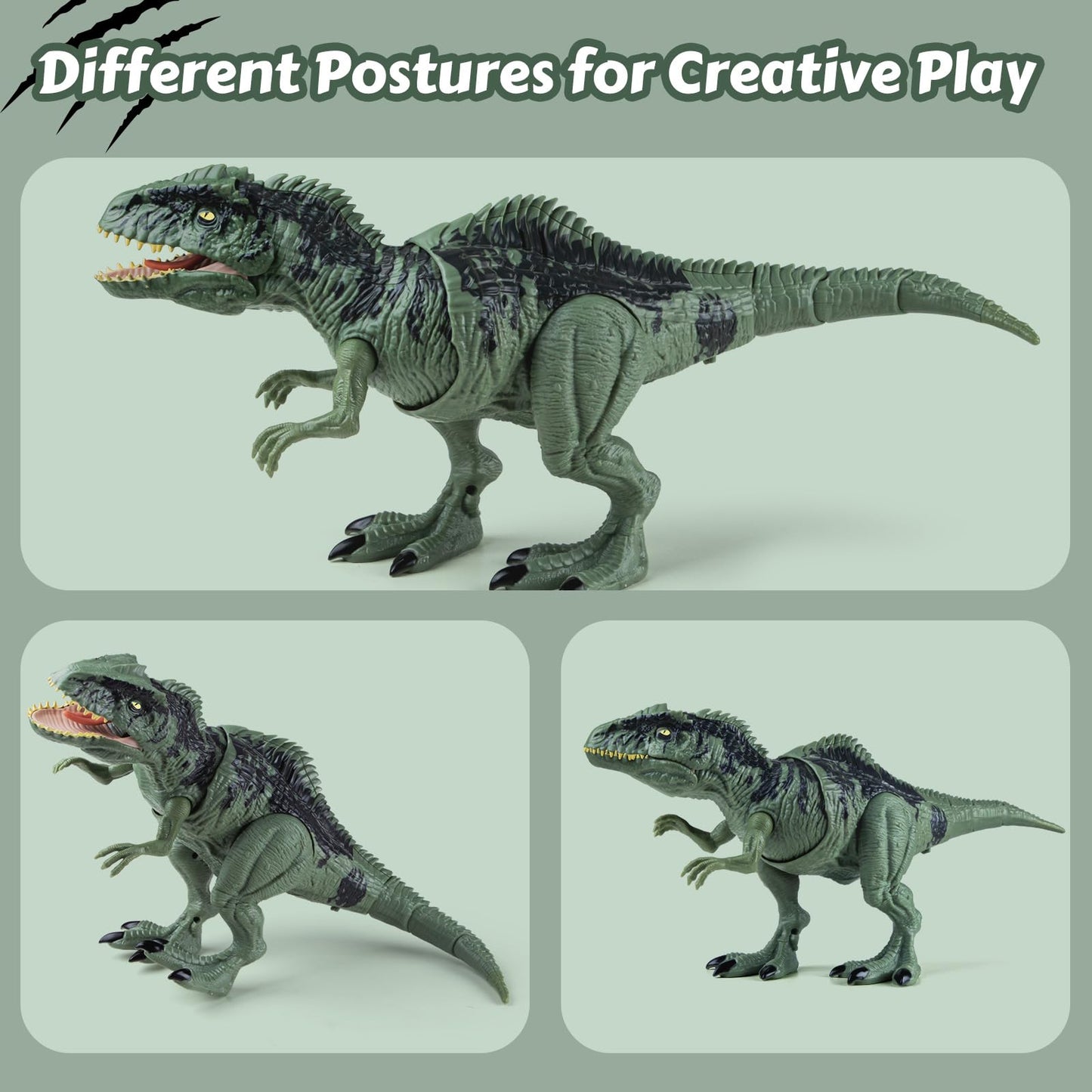 DINOSAURS'ISLAND TOYS Giganotosaurus Dinosaur Action Figure with Sound & Light, Green, Model RS069-2C, Perfect for Kids 3-7, Ideal Birthday Gift