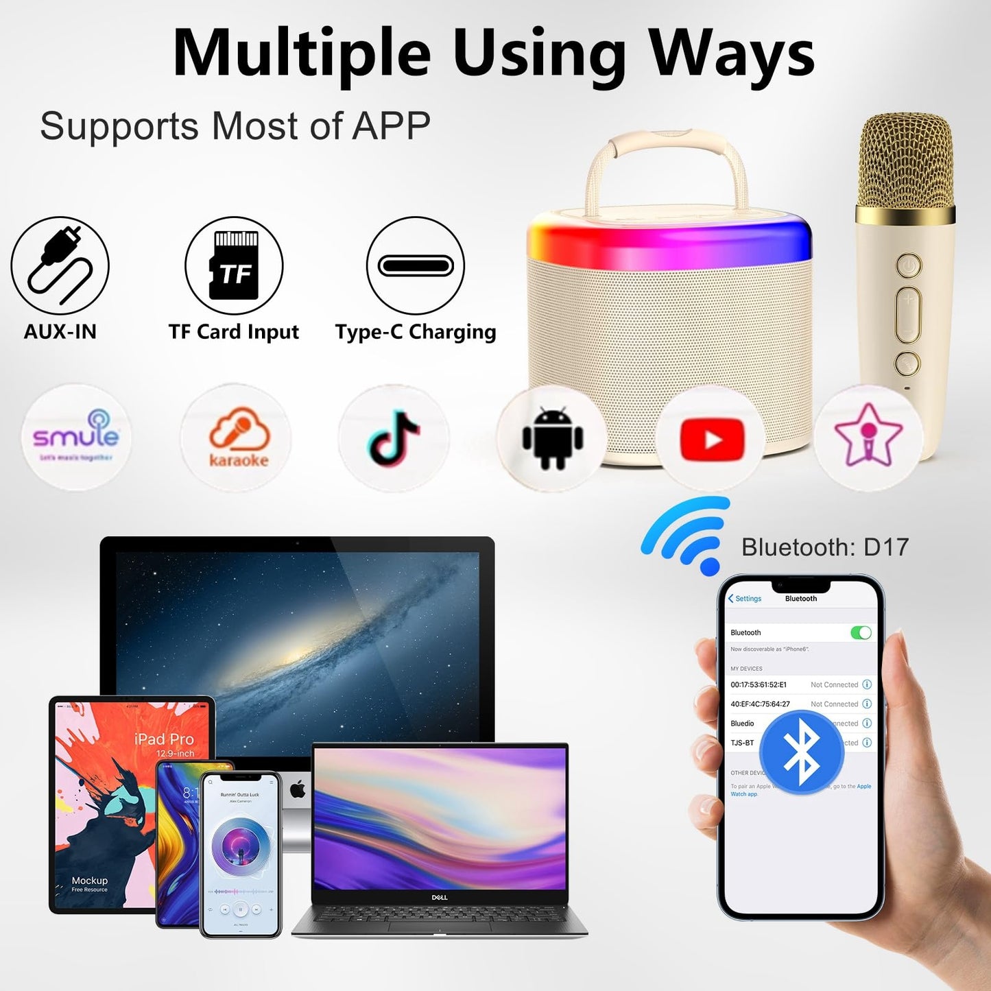 Hwwr Kids Karaoke Machine, Portable Bluetooth Speaker With Wireless Microphone, Christmas Halloween Kids Toys Gifts For Girls 4,