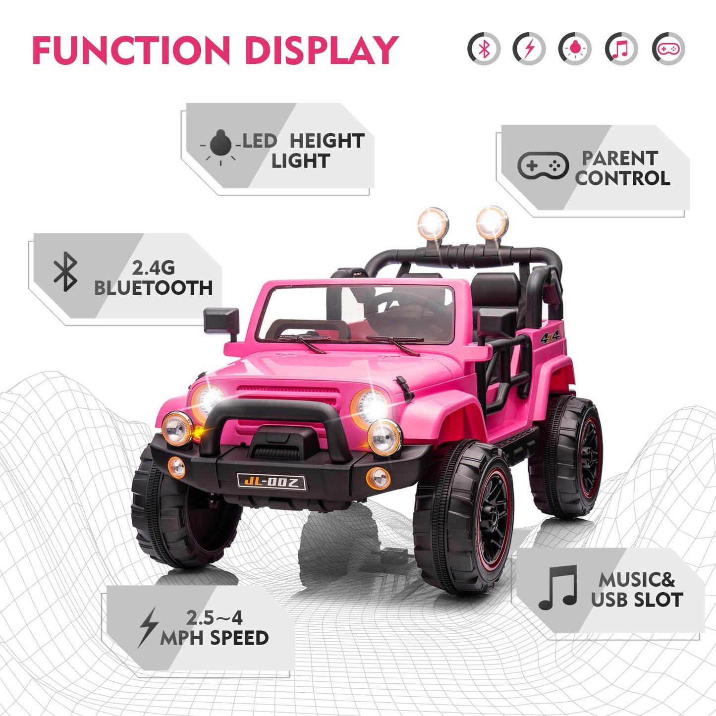 2-Seater Ride On Truck And Car Cover, 12V7Ah Children'S Electric Car W/Parental Remote Control, Music, Led Lights, Spring Suspension, Pink