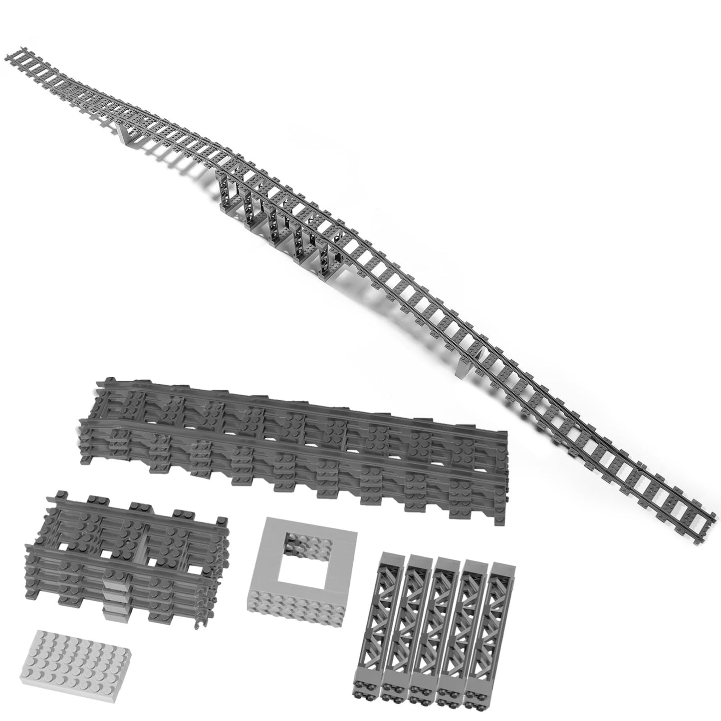 68 Pcs City Train Tracks Building Block Set Compatible With Lego,Train Tracks Accessories Set,Train Track Bridge Uphill And Down