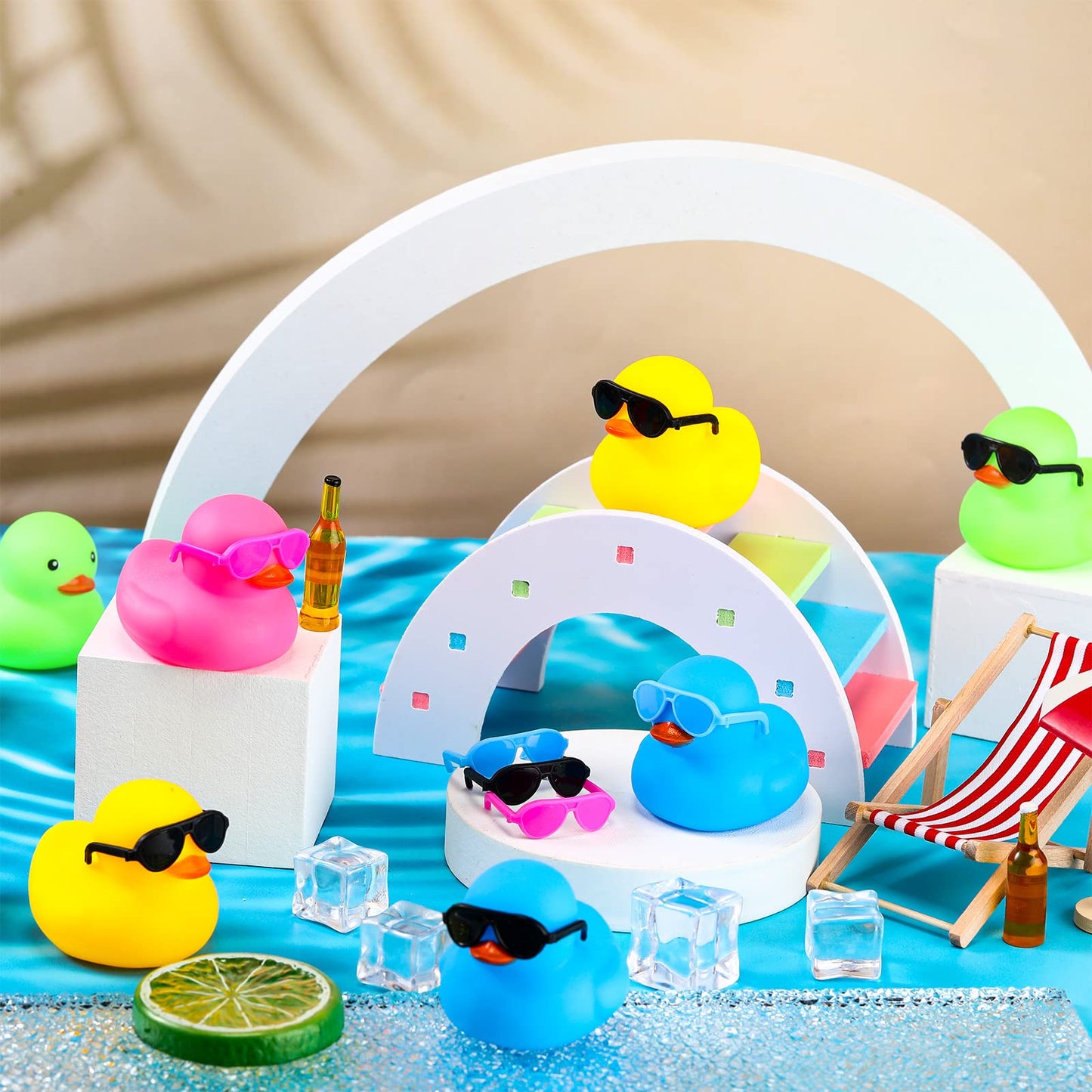 24 Pcs Mini Rubber Ducks With Sunglasses, Rubber Ducks In Bulk Valentine Duck Bathtub Toys For Cruise Valentines Kids Classroom Gift Exchange(Yellow, Blue, Pink, Black, Green, Eyeglasses)