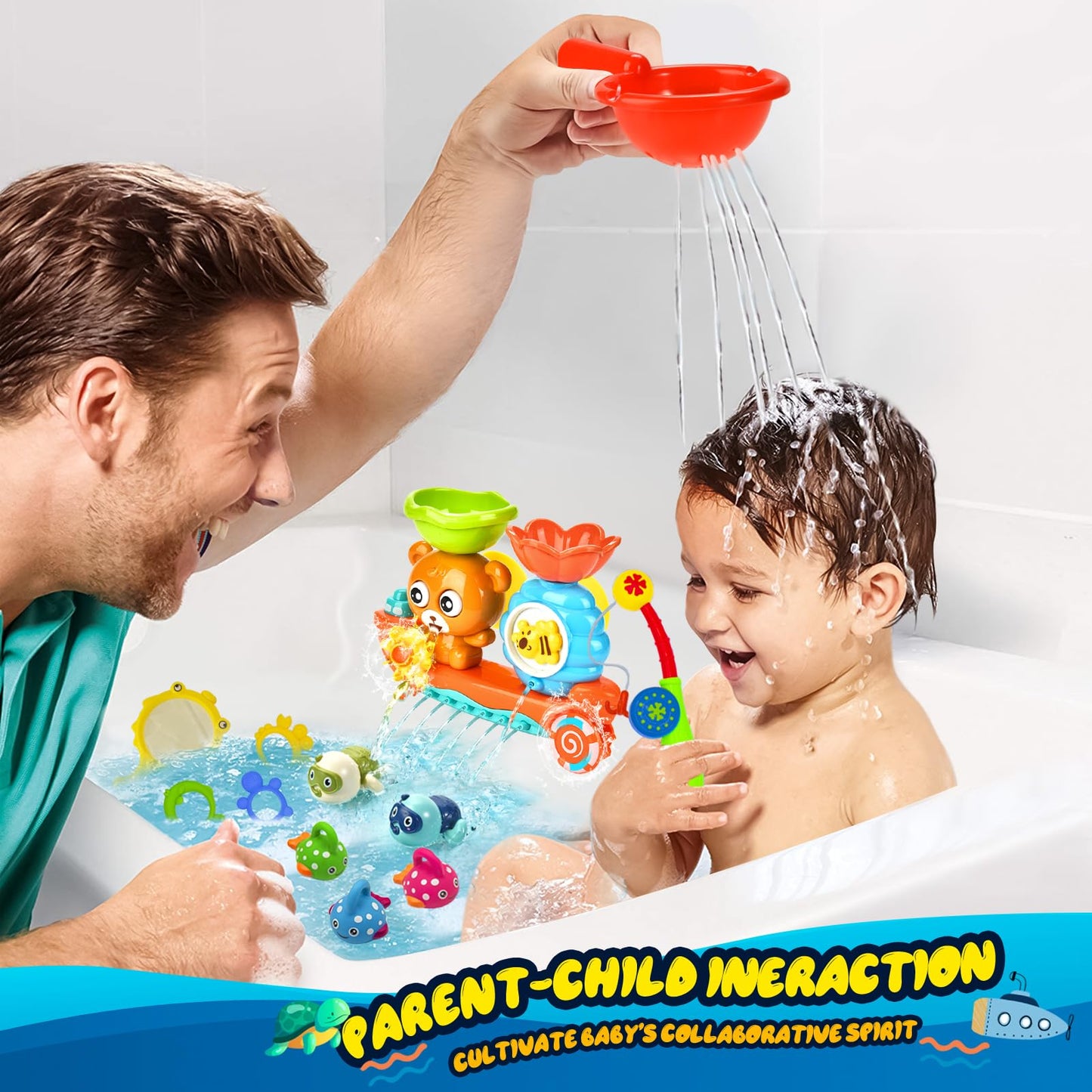 GOODLOGO Bath Toys for Kids 1-3, Fishing Games, Wind-up Turtle, Small Size, Colorful Bathtub Pool Toys, Perfect Gift for Babies and Toddlers