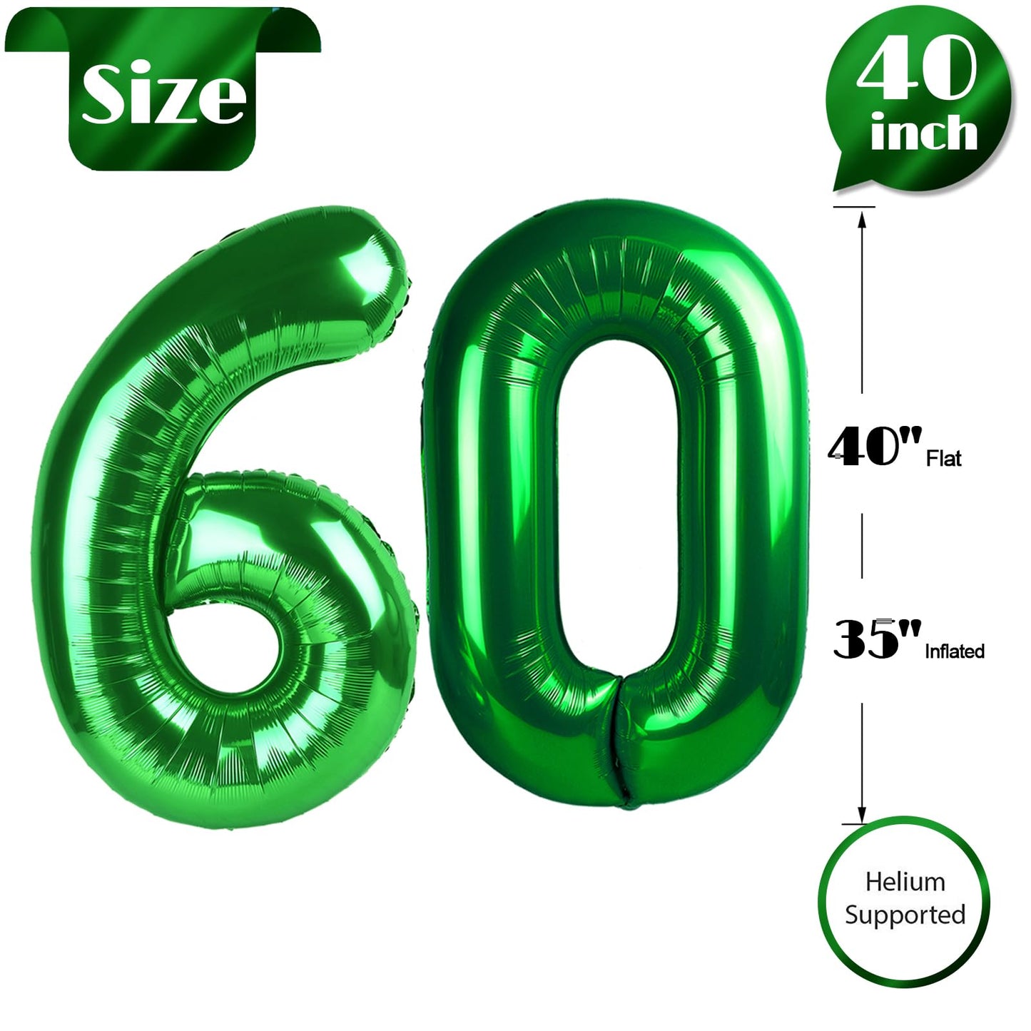 60 Balloon Number, Green Number 60Th Birthday Balloons 40 Inch, 60 Years Old Green Birthday Decorations For Men Women, 60Th Anni