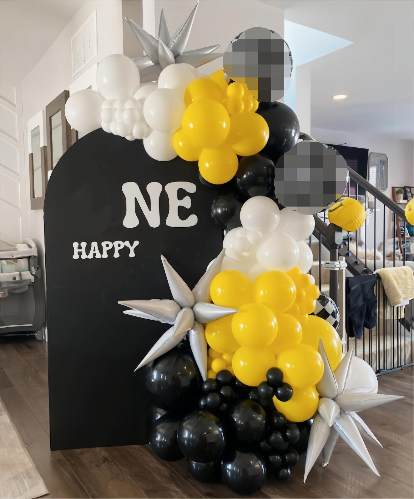 Black And Yellow White Balloon Arch Kit, 115 Pcs Race Car Birthday Party Decorations Balloons Garland, 18 Inch Checkered Mylar E