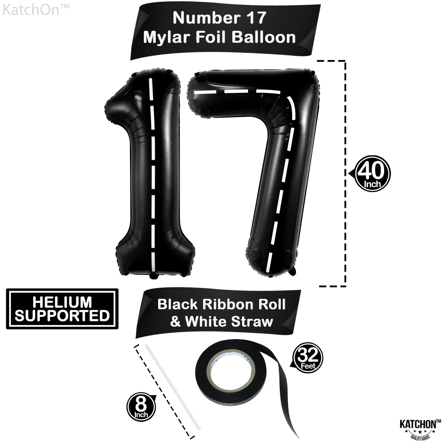 Katchon, Giant Black Checkered 17 Balloon Numbers - 40 Inch | Happy 17Th Birthday Decorations, 17 Birthday Balloons | Number 17 Balloons For Happy Birthday Decorations | 17 Number Balloons