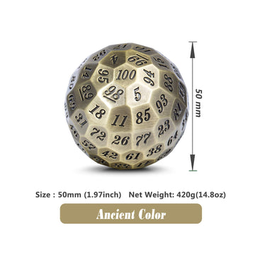 Dndnd Metal Dice D100 Single 50Mm 100 Sided Polyhedral Dice With Metal Case And Velvet Pouch For Table Game(Ancient With Black N