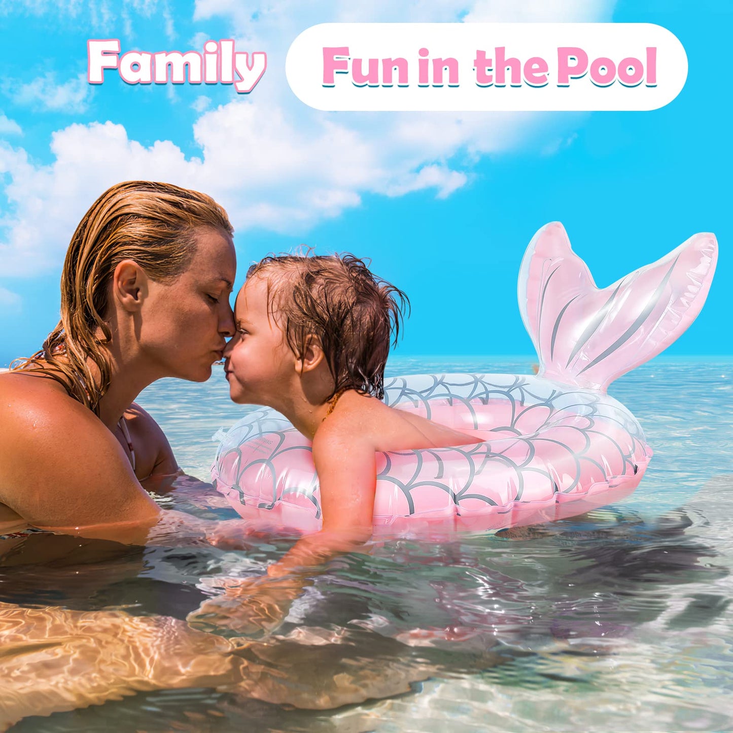 Heysplash Mermaid Pool Float, Mermaid Tail Shaped Pool Swimming Float Tube Ring Floatie, Summer Water Fun Beach Party Swimming Pool Toys For Kids Children Adults Water Activities, Pink