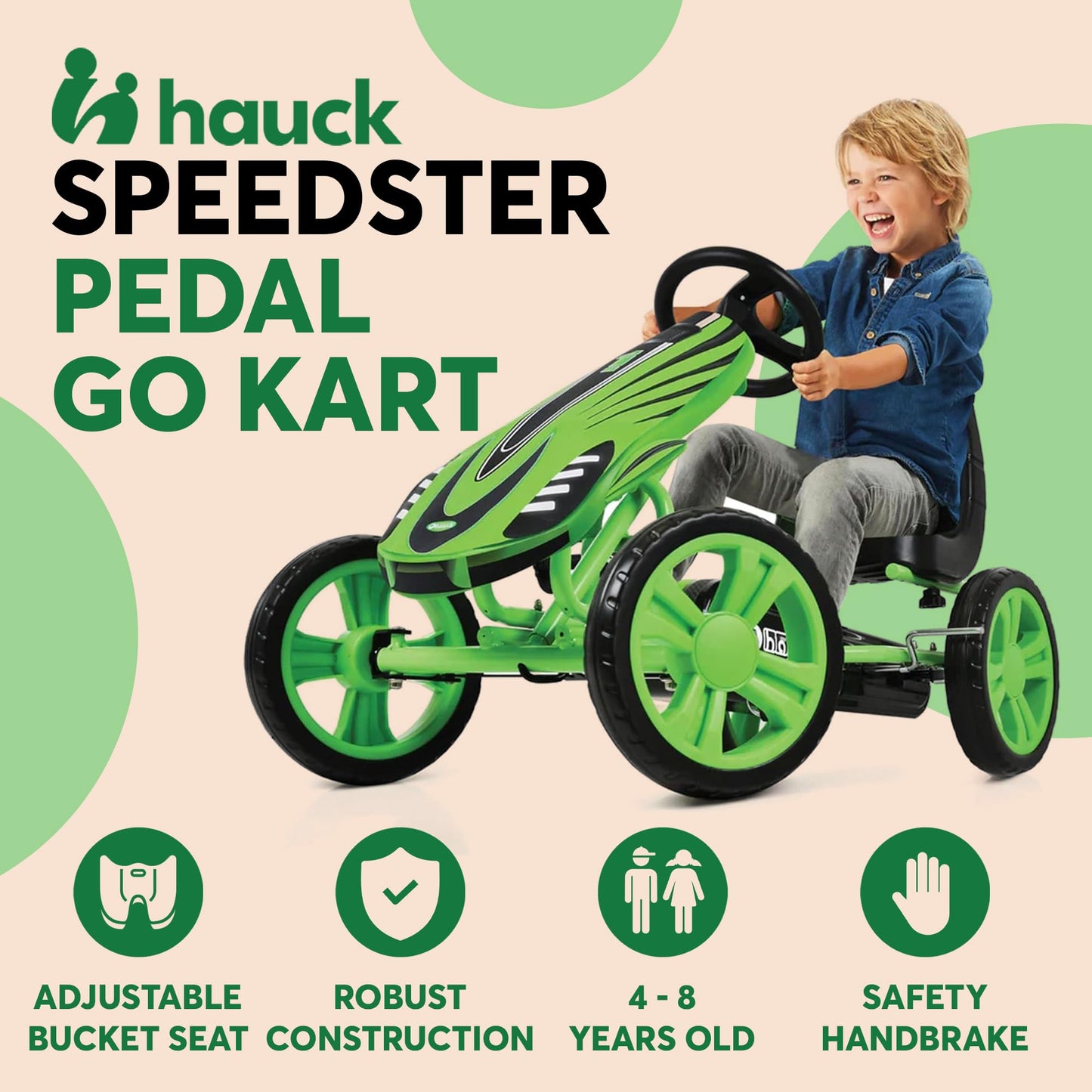 Hauck Hurricane Pedal Go Kart, Ride-On Toy W/ Rubber Tires & Handbrake, For Kids Ages 4-10