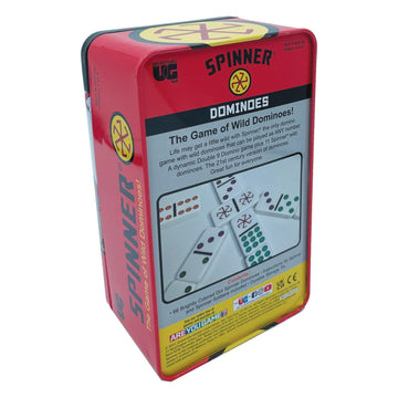 Front Porch Classics, Spinner Colored Dot Dominoes Set, On-The-Go Travel Storage Tin 2 To 8 Players Ages 8 To 99