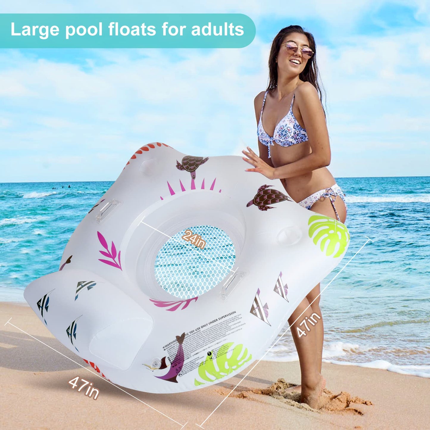 Deeprblu Inflatable Pool Floats Chair With Color Changing Light, Solar Powered Water Floats For Adults With 2 Cup Holders & 2 Ar