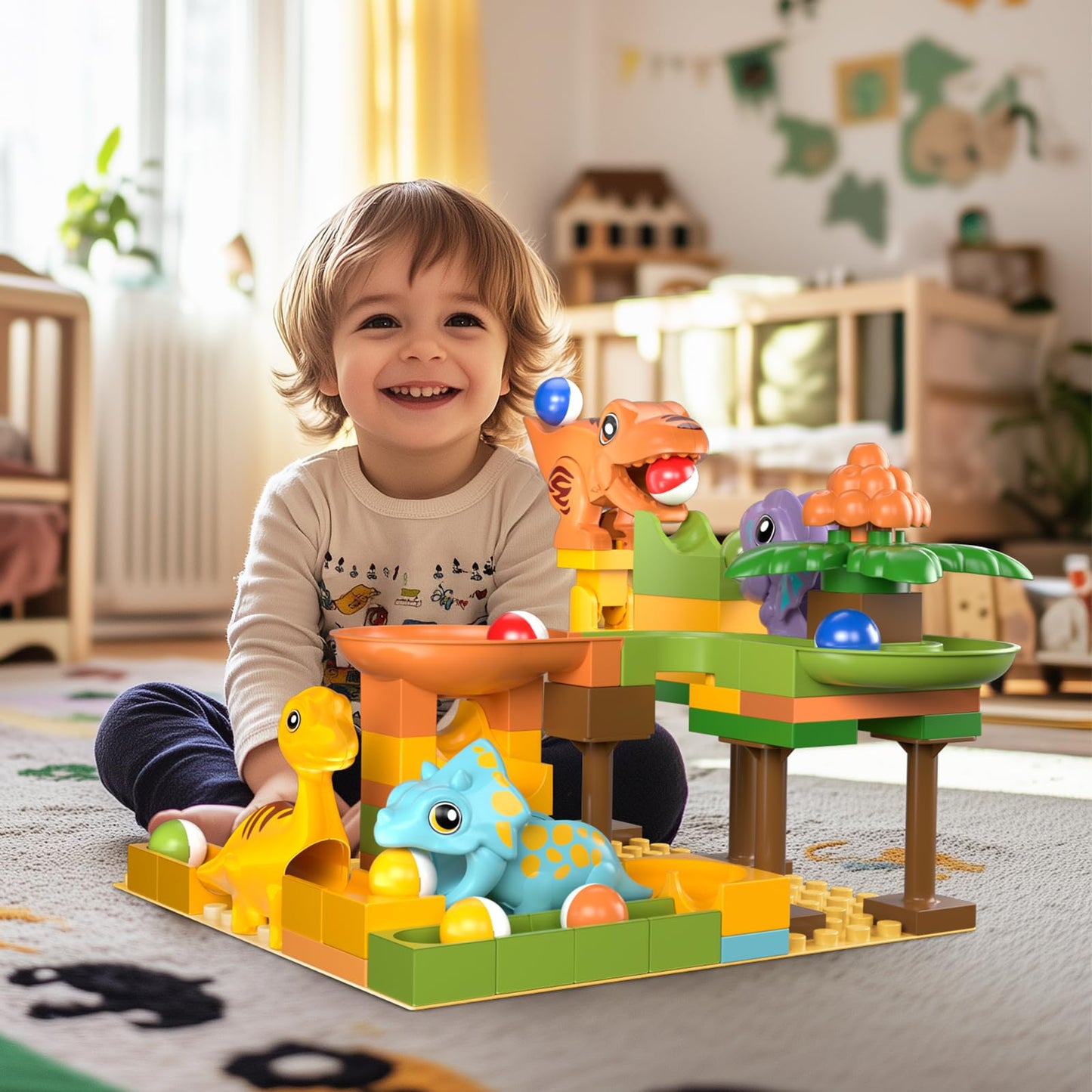Fygurso Marble Runs For Kids 4-8, Dinosaur Toys, Montessori Learning Stem Building Toys With 4 Race Track, Compatible With All M