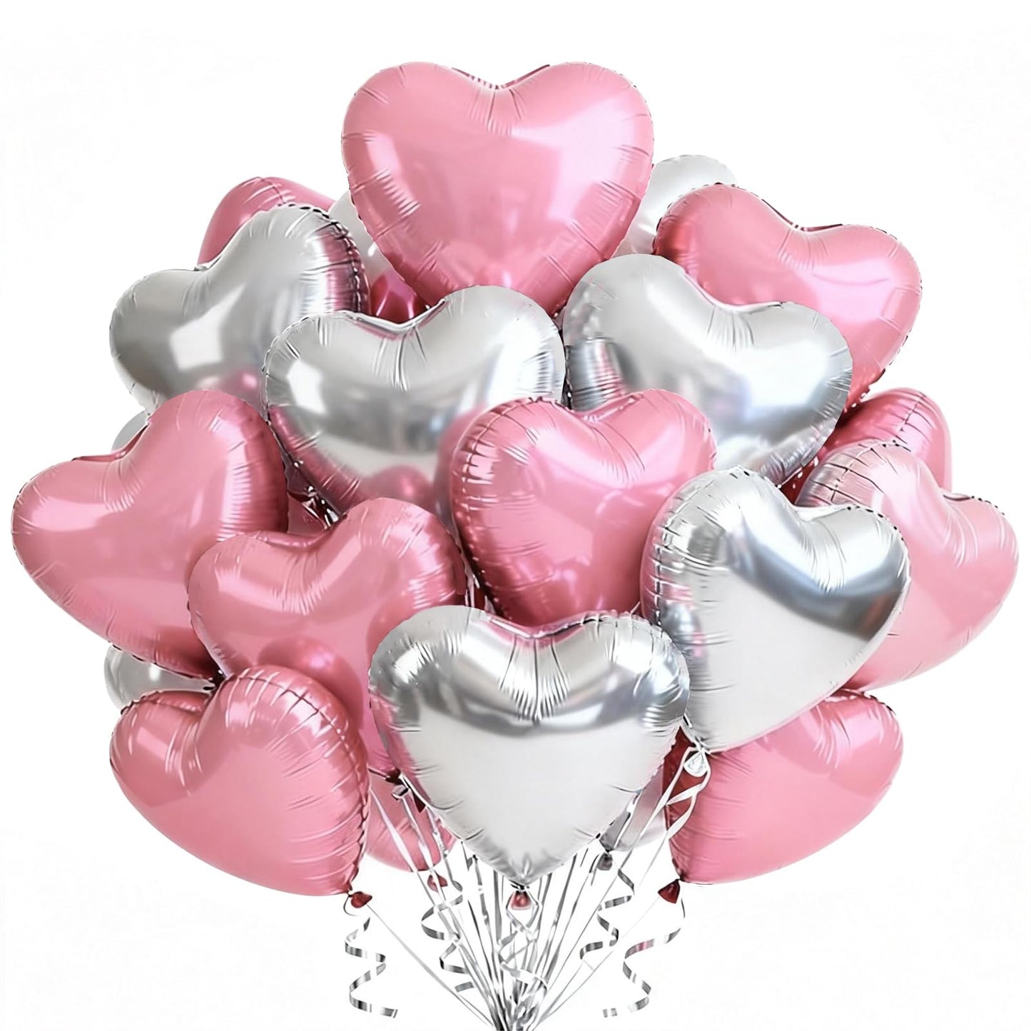 TONIFUL 30Pcs 18 Inch Silver Pink Balloons Heart Shape Foil Mylar Banners Decoration for Birthday Valentines Day Wedding Bridal