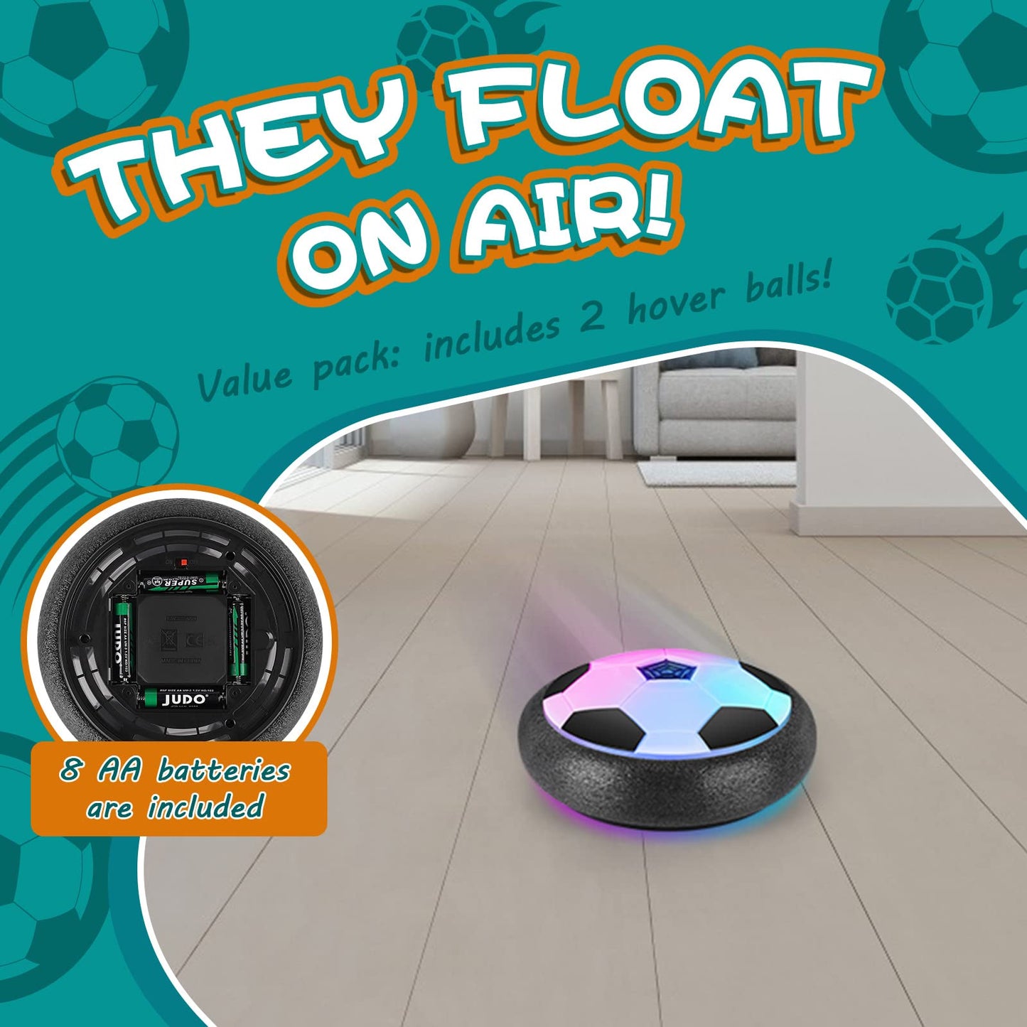 2 Pack Hover Soccer Ball With 8 Pcs Batteries, Air Floating Soccer Toy With Led Lights And Foam Bumper, Indoor Games For Kids 4-8-12, Toys Gifts For 3 4 5 6 7 8 9 Year Old Boys Girls