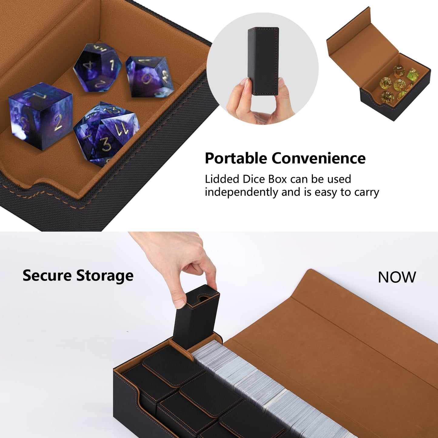 Scimi Mtg Card Storage Box Tcg Deck Case Holds Fits 5 Windows Decks Card Box Or 1800+ Sleeved Cards For Mtg, Yugioh, Uno, Tcg, Trading Cards With Mat Case And Strong Magnet Closure (Black And Golden)