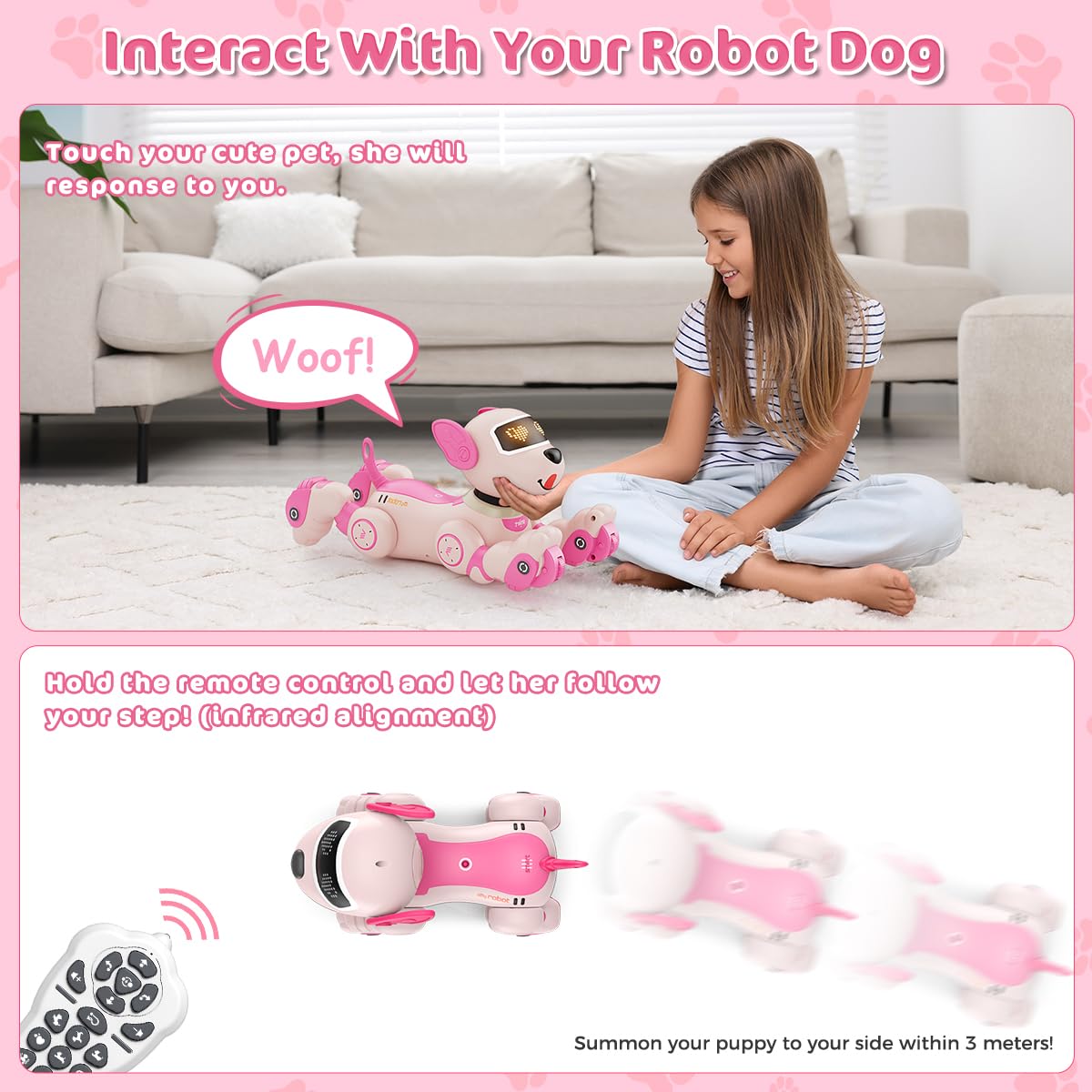 Vatos Robot Dog Toy For Kids, Voice & 2.4Ghz Remote Control Robot Pet With Interactive Touch Sensors, Over 20+ Responses, Program Mode, Robotic Puppy Toy For Kids Boys & Girls
