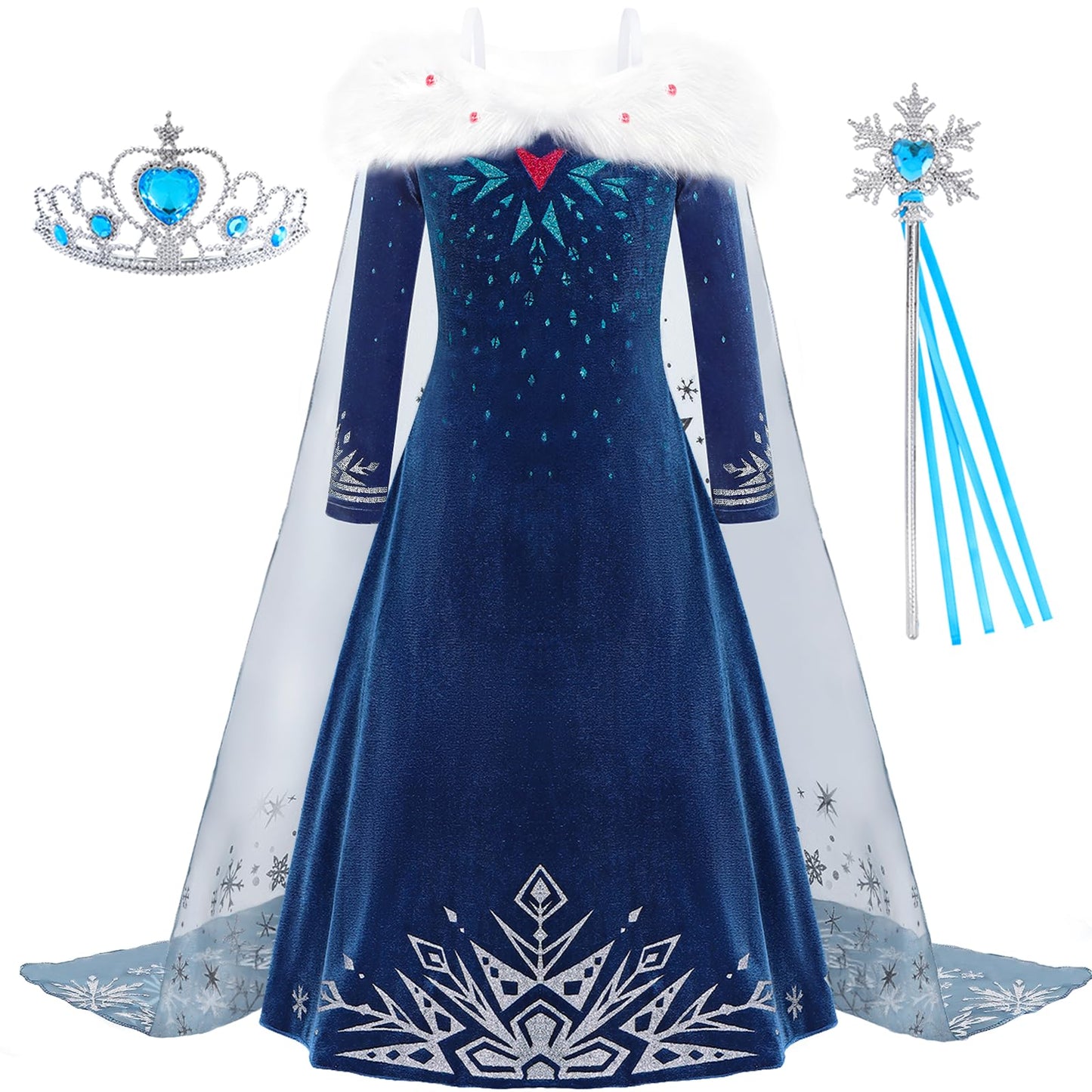 Aoiviss Snow Queen Princess Costumes For Girls Winter Warm Princess Dress Up For Halloween Christmas Cosplay Snow Party