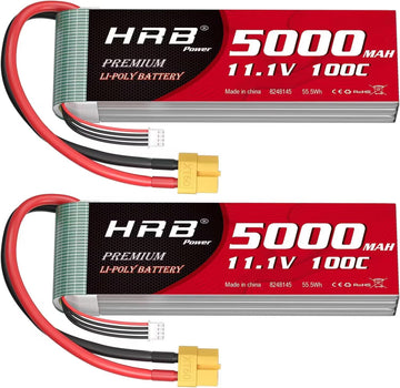 HRB 3S 5000mAh Lipo Battery XT60 100C 11.1V RC Lipo Battery Compatible with RC Car RC Plane RC Truck RC Boat (2packs)