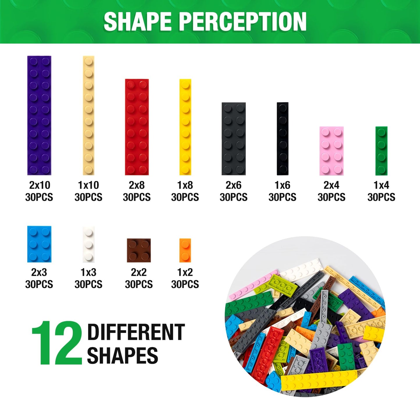Mannidoo 360 Pieces Flat Building Plates, 12 Sizes Multipacks Plates Compatible With Lego Building Pieces, Small Flat Platform B