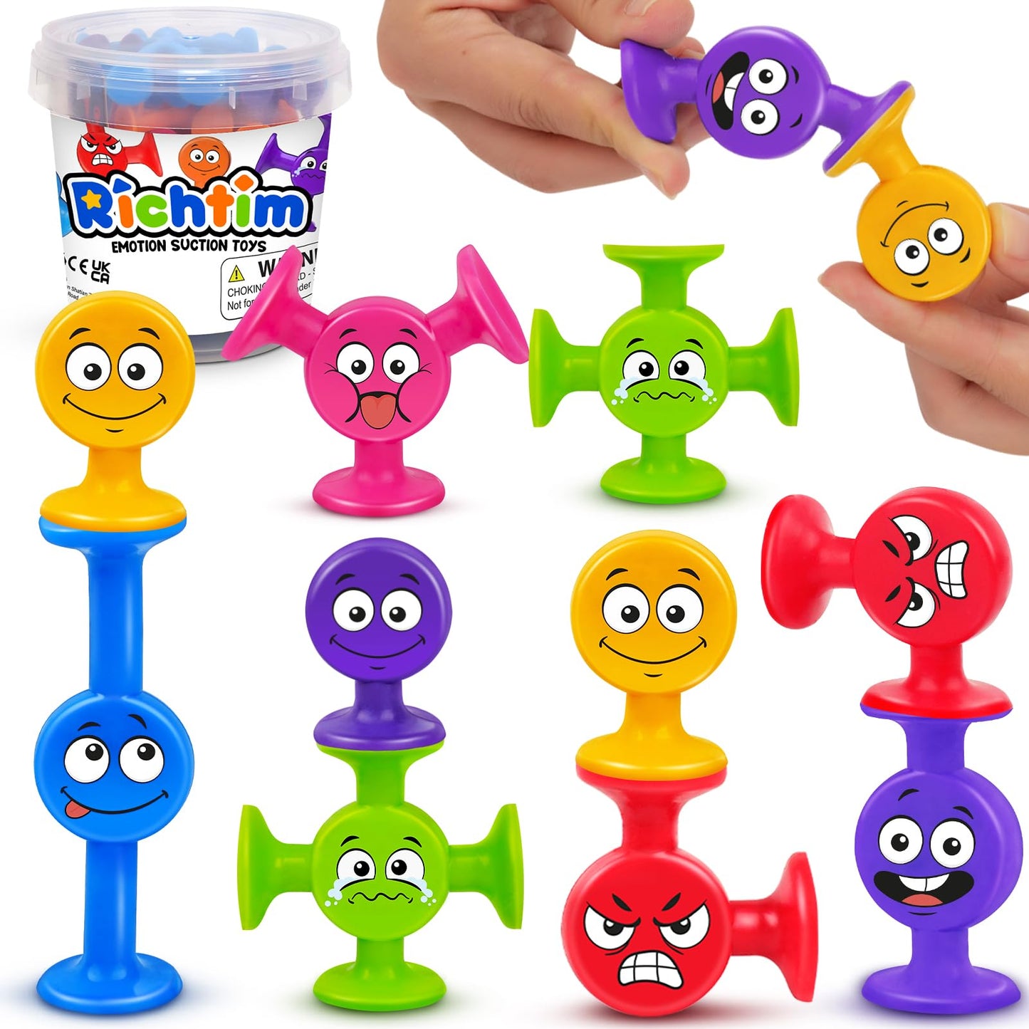 Suction Toys Toddlers Bath Toys: 24 Pcs Emotion Sensory Suction Toys For Toddler, Kids Social Emotional Suction Sensory Travel Toys Suction Cup Toys For Autistic Children Special Needs