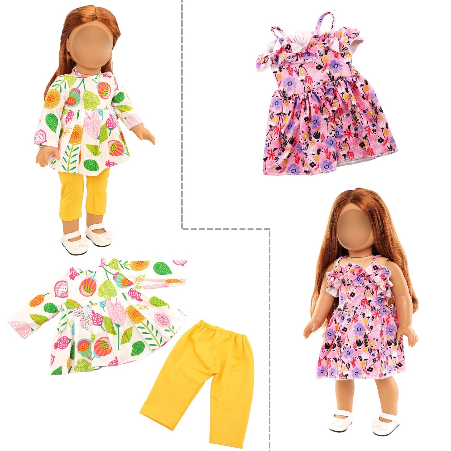 Barwa 18 Inch Doll Clothes And Accessories 5 Sets Clothes Dress Outfits With 2 Pairs Shoes For 18 Inch Dolls