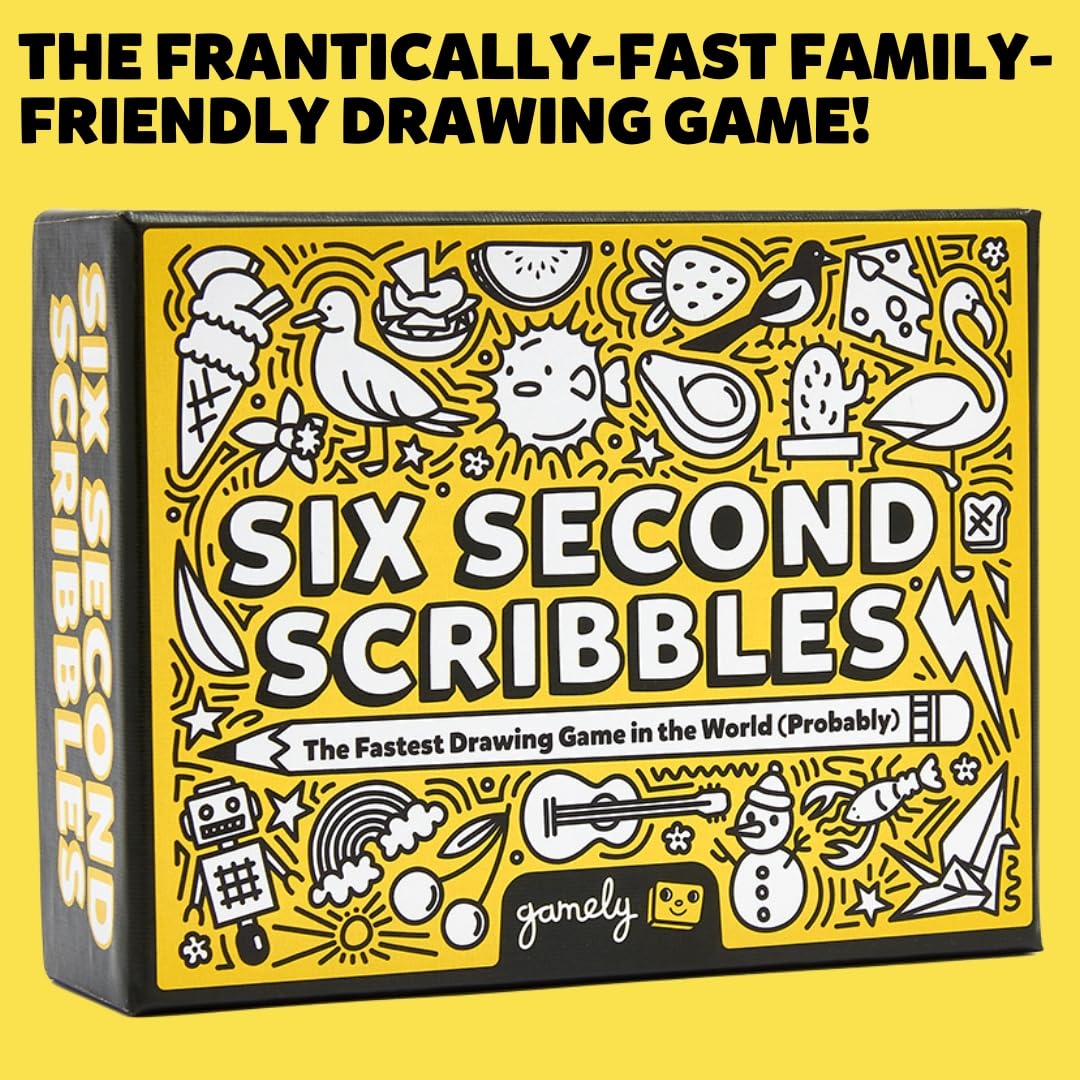 Gamely Six Second Scribbles USA - Fast & Fun Drawing Game for Kids, Teens & Adults - Black and Yellow Family Party Game